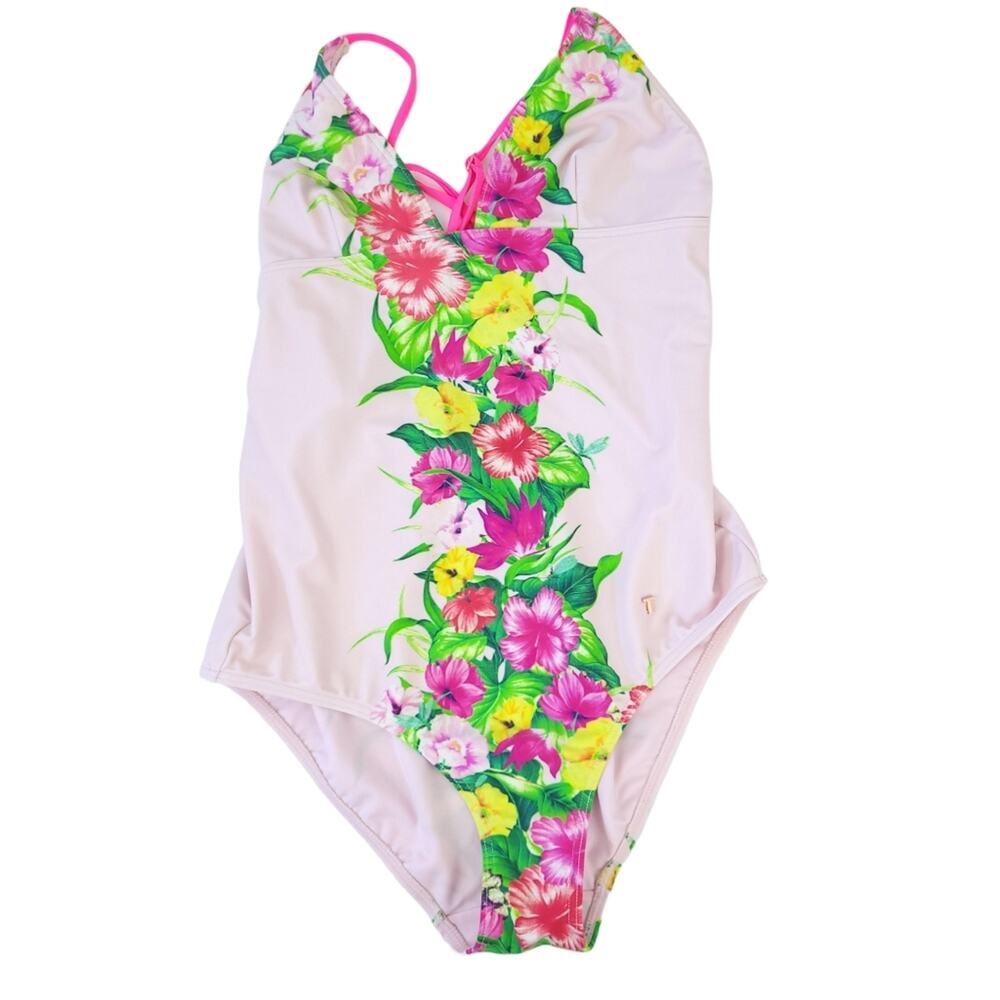 Ted Baker One Piece Floral Swimsuit Size 8 (TB Sz 3) Pink Flowers, Adjust Straps